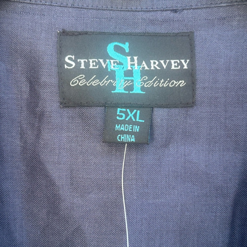 NWT Steve Harvey Celebrity Edition 100% Linen Big & Tall 5XL Navy Blue Shirt G6 - Picture 4 of 9